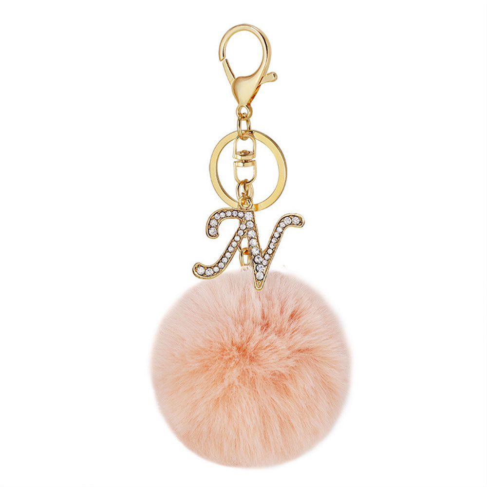 Wholesale Zinc Alloy 26 English Alphabet Hair Ball Keychain